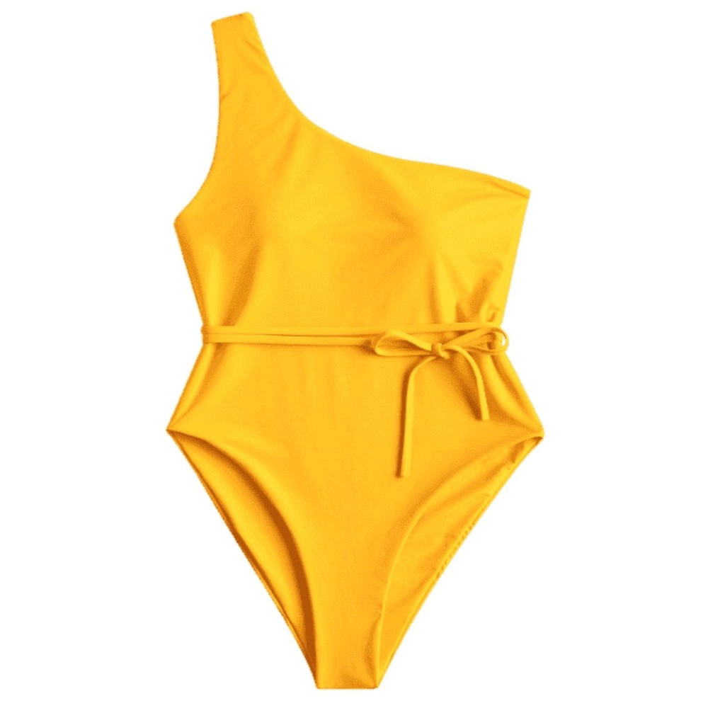 Belted One Shoulder One-piece Swimsuit